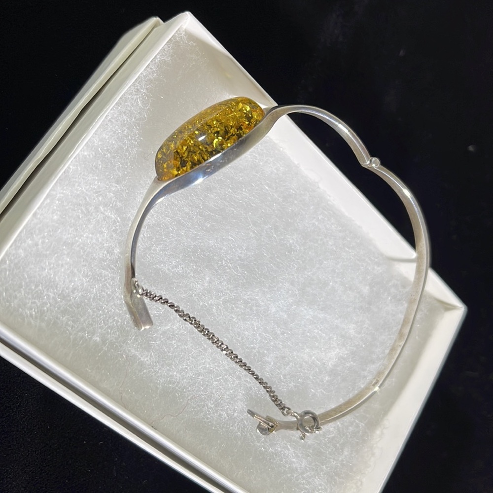 Silver .925 Green Amber bracelet - Picture 5 of 7